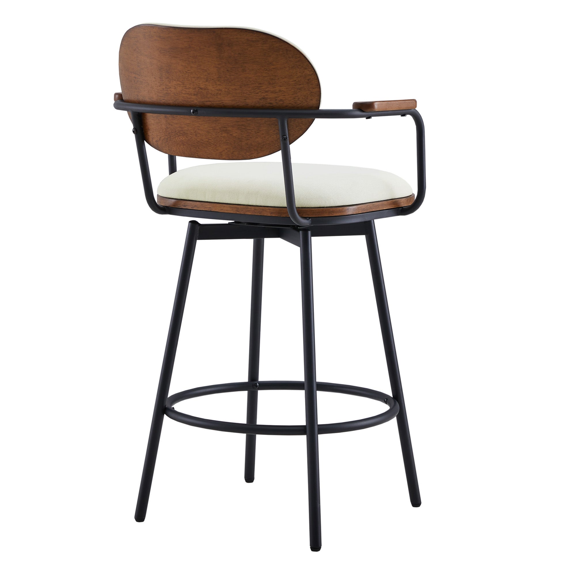 Mid-century swivel bar stool with wood backrest and padded seat, set of 2 - CHITA Living