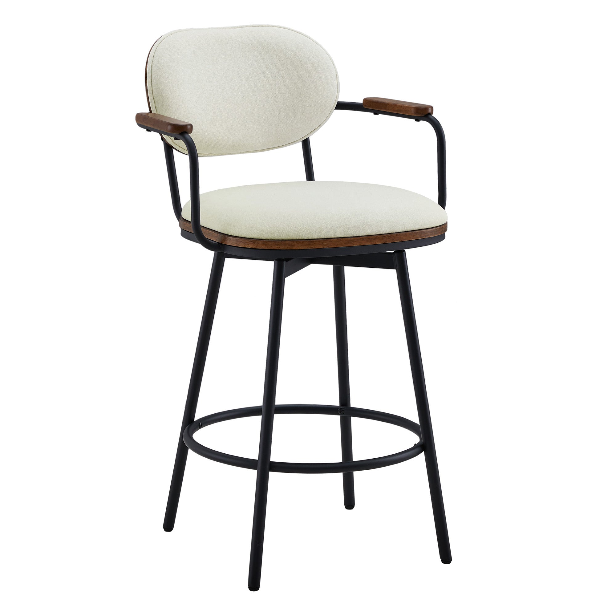 Mid-century modern swivel bar stools with padded seats and wood accent armrests - CHITA Living