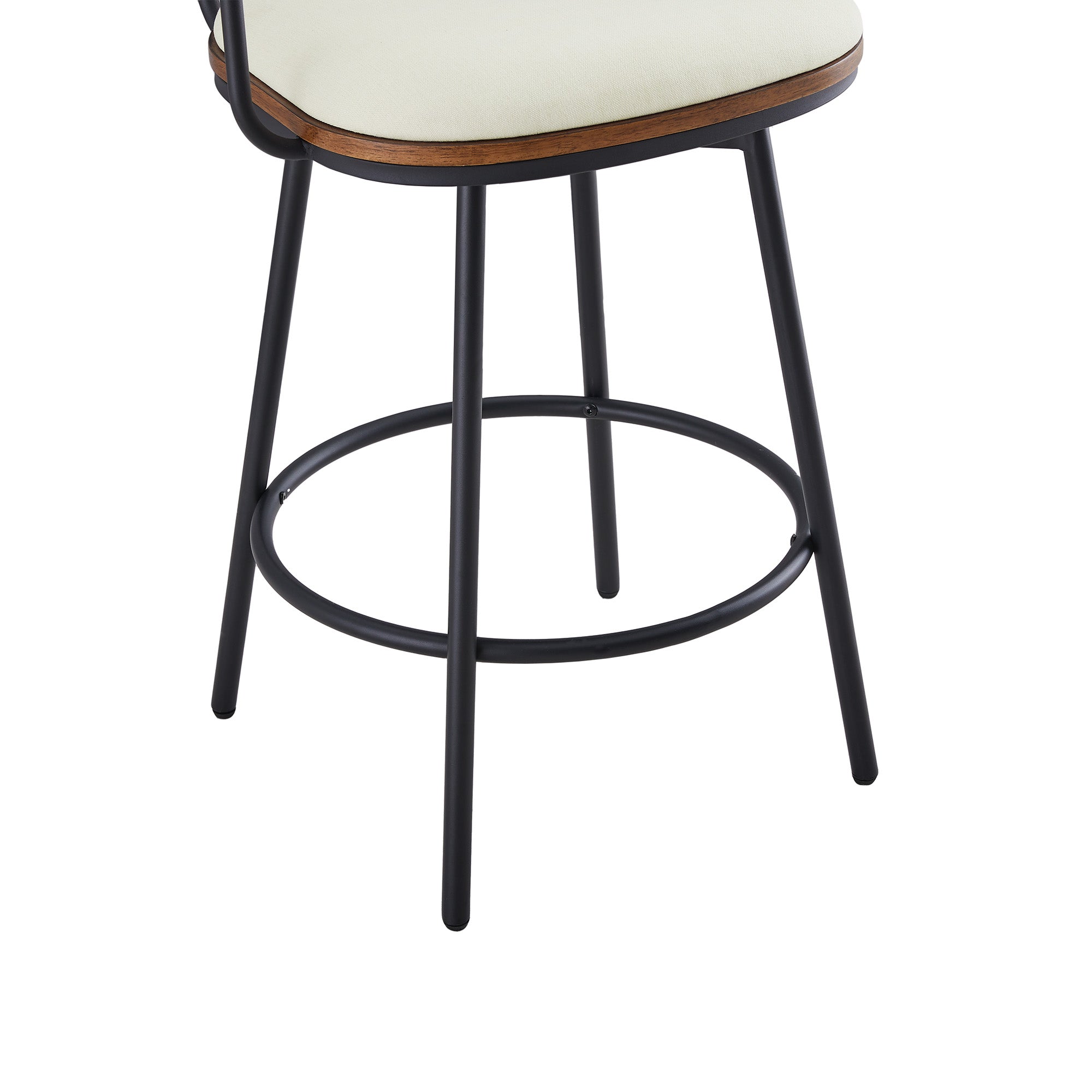 Detail of Aislinn swivel bar stool showcasing padded seat and wood-accented design - CHITA Living