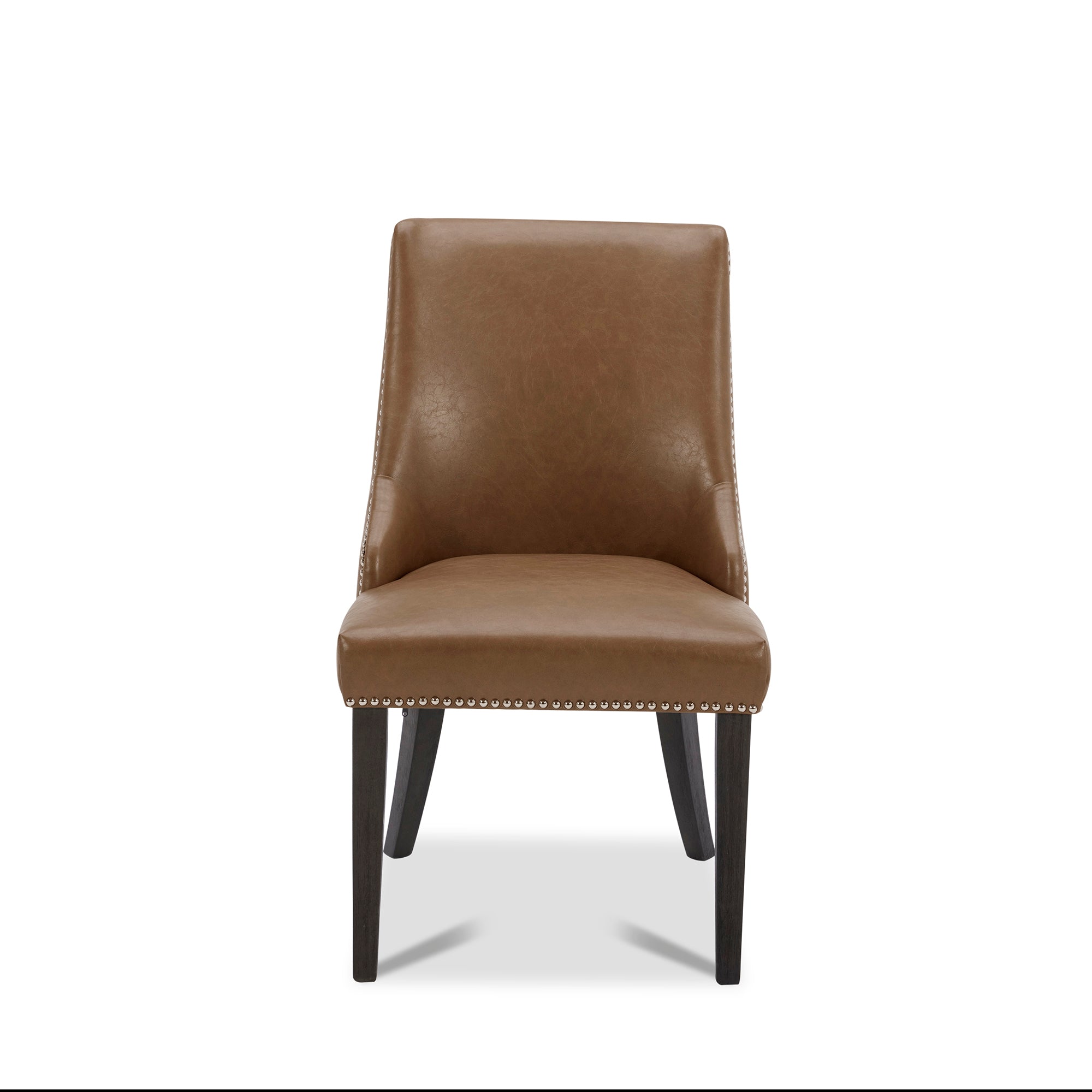 Front view of Asher dining chair in brown upholstery with nailhead trim - CHITA Living