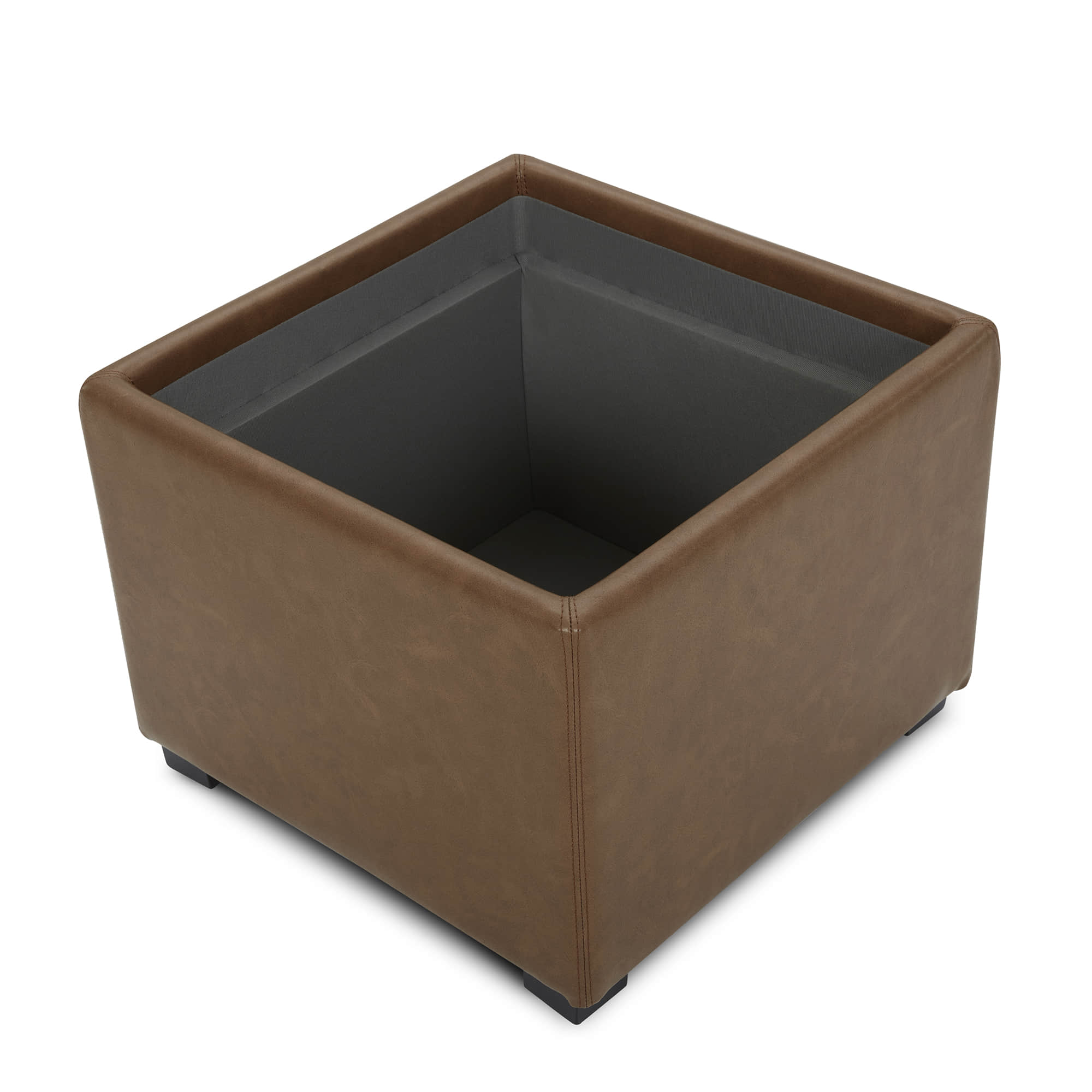 Brown faux leather cube storage ottoman with solid black legs for versatile modern decor - CHITA Living