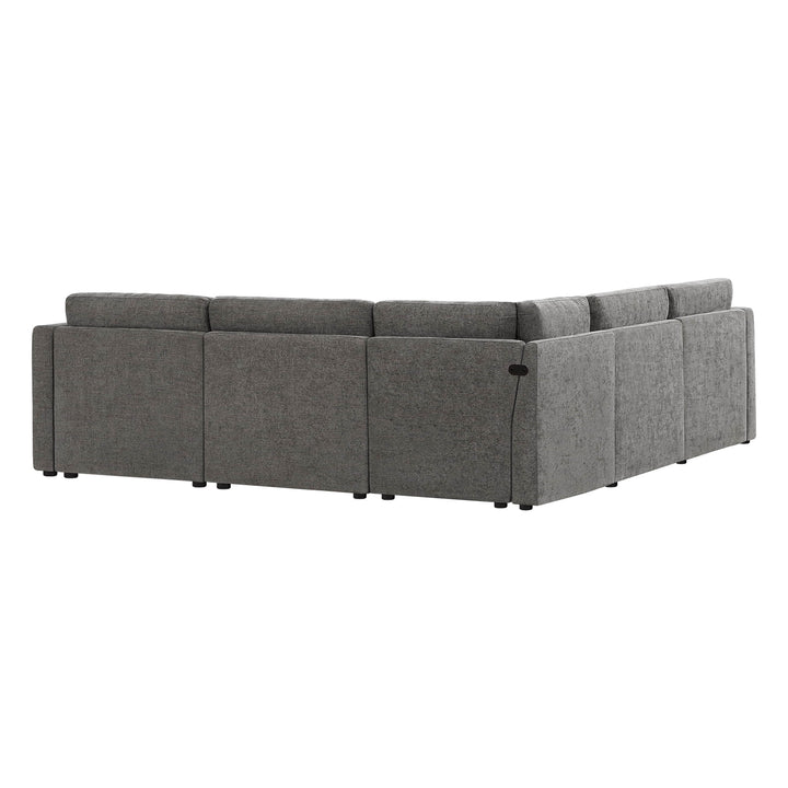 Back view of Delaney 5-Piece Corner Modular Sofa Chaise in a stylish gray fabric - CHITA Living