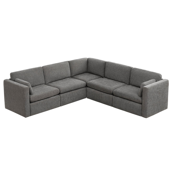 Delaney 5-Piece Corner Modular Sofa Chaise in gray fabric, modern living room design - CHITA Living