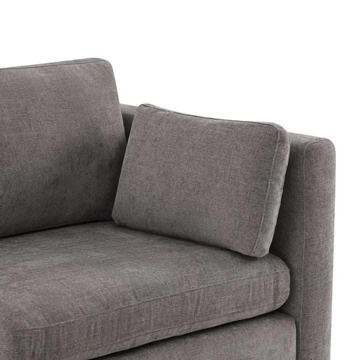 Delaney 5-Piece Corner Modular Sofa Chaise close-up in soft gray fabric with plush cushions - CHITA Living