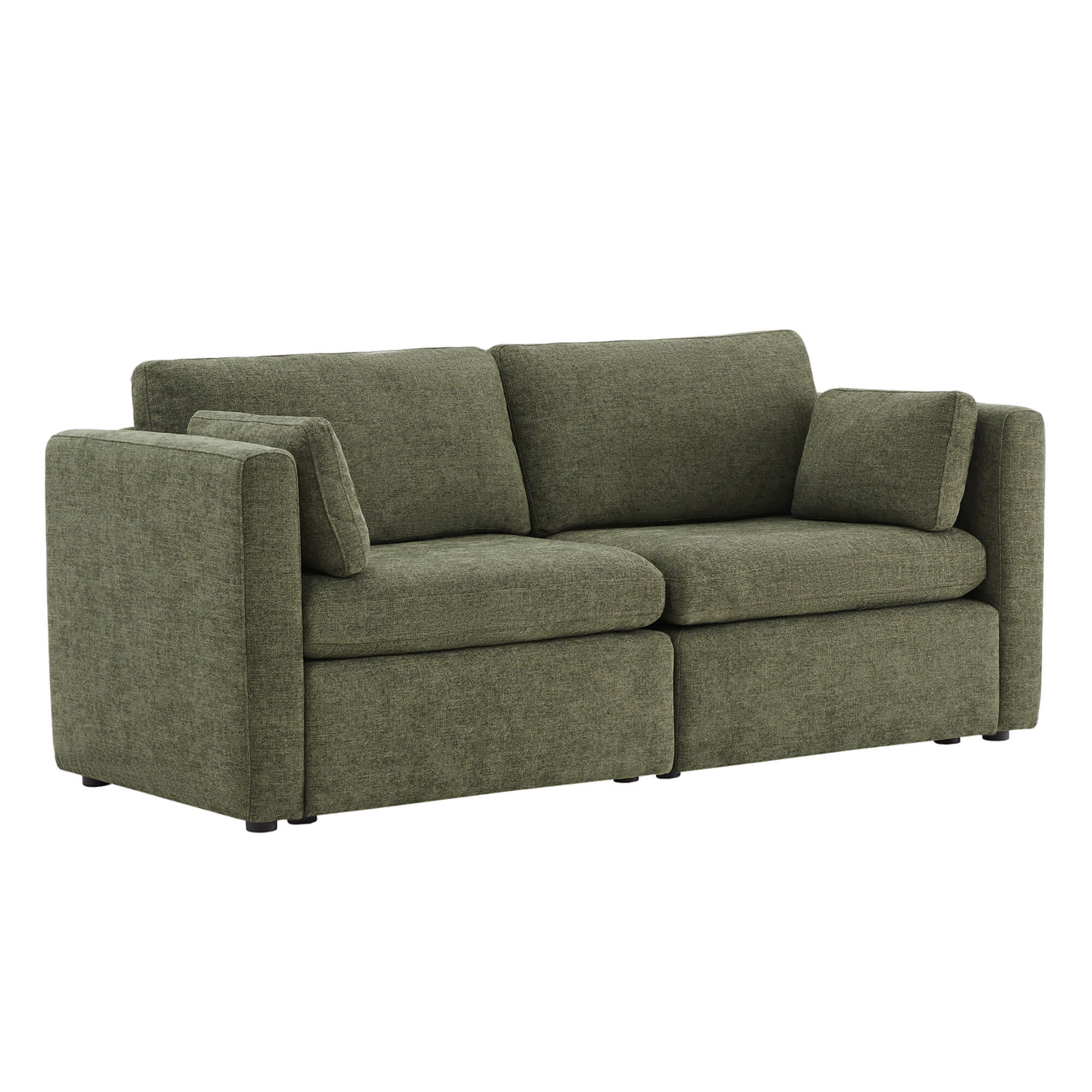 Delaney 2-Piece Modular Sofa in green fabric with fluffy cushions for modern interiors - CHITA Living