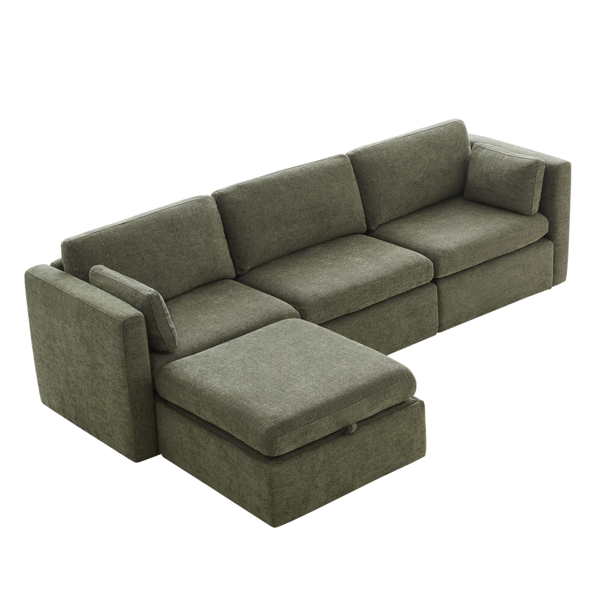 Top view of stylish green Delaney modular sofa chaise with spacious seating - CHITA Living