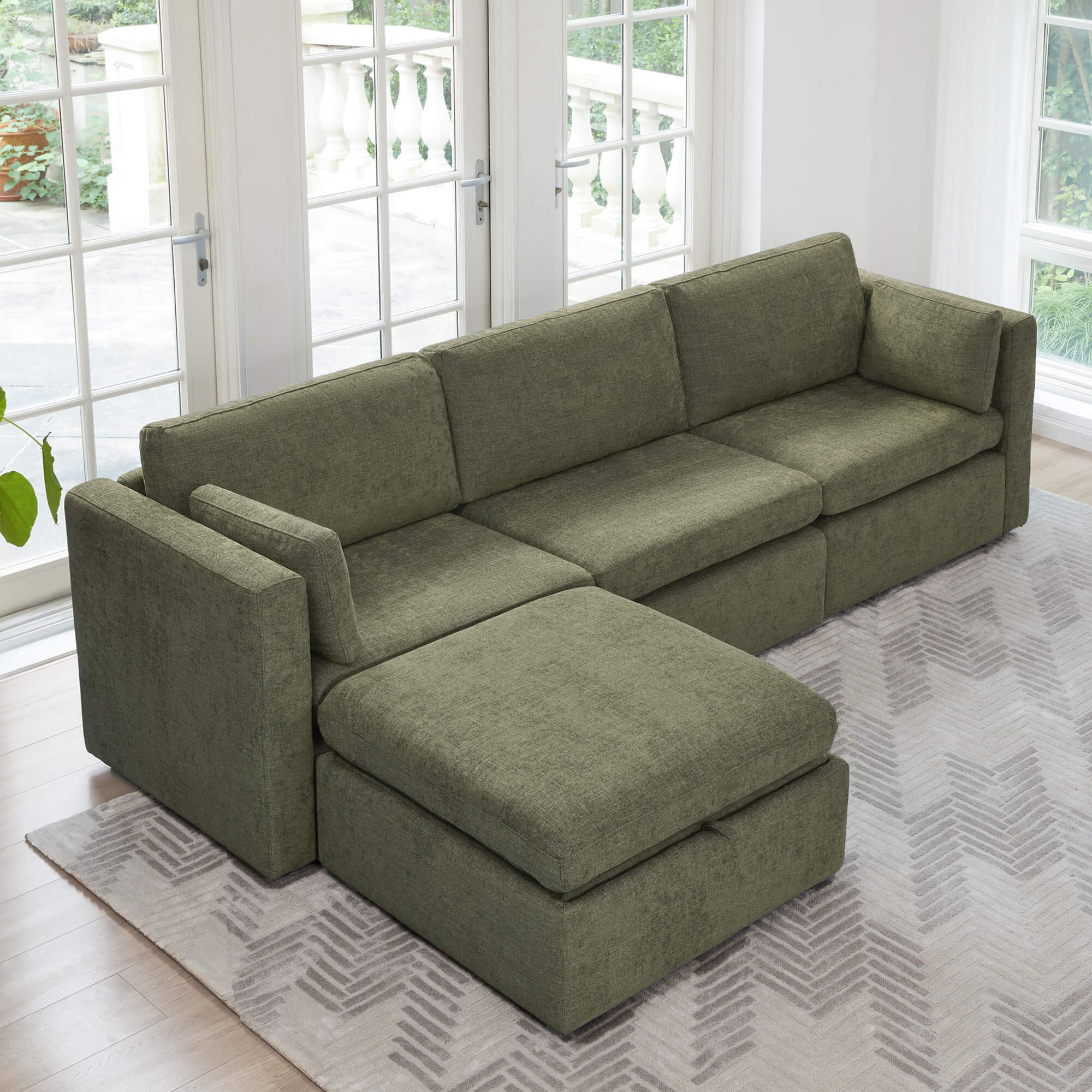 Spacious Delaney modular sofa chaise in soft green fabric, perfect for modern living rooms - CHITA Living