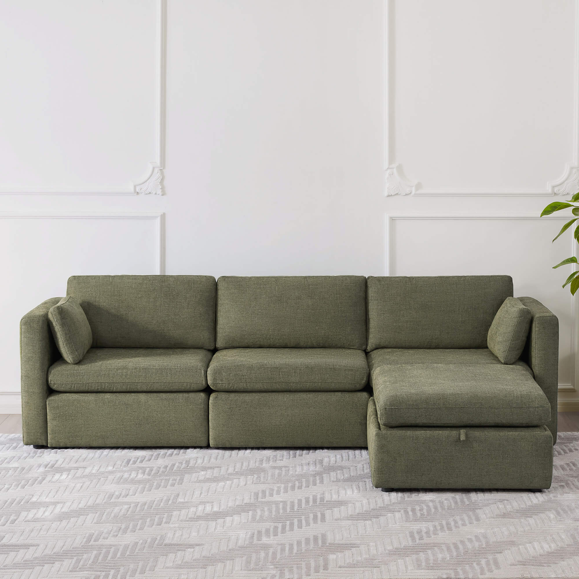 Delaney green modular sofa chaise featuring a spacious design and soft texture for comfort - CHITA Living