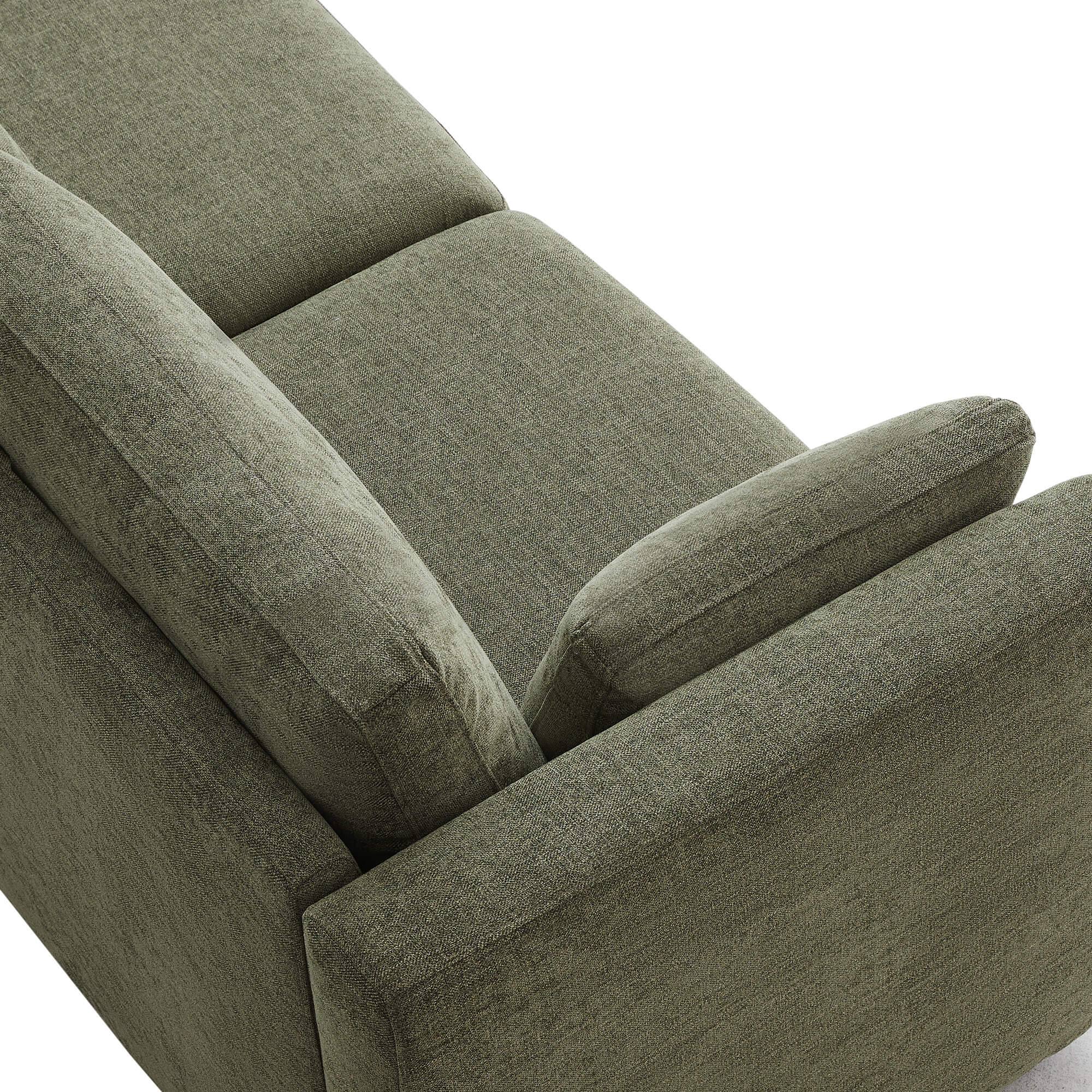 Top view of soft green cushions on Delaney modular sofa chaise with plush texture - CHITA Living