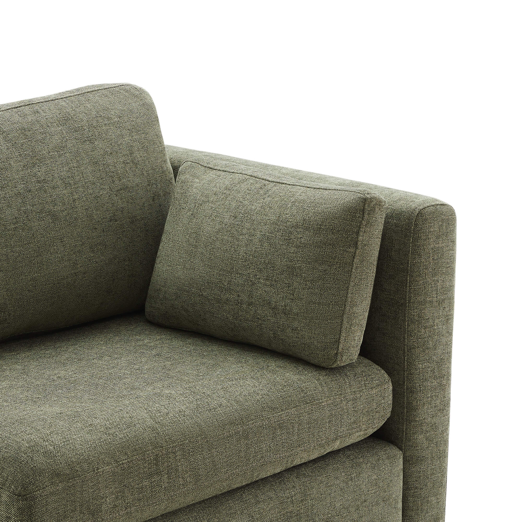 Close-up view of soft green cushion on Delaney modular sofa chaise showcasing plush texture - CHITA Living