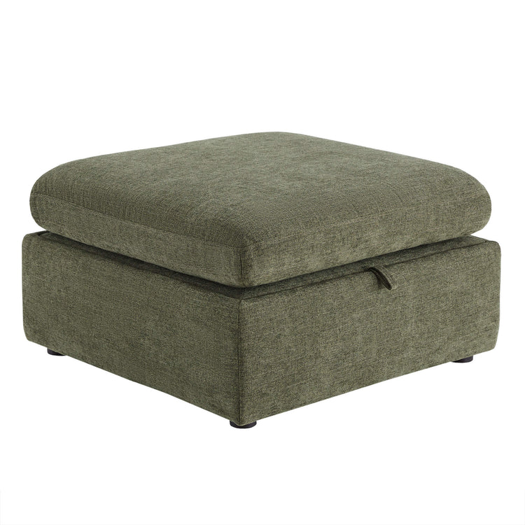 Versatile green storage ottoman with cushioned top and eco-friendly fabric - CHITA Living