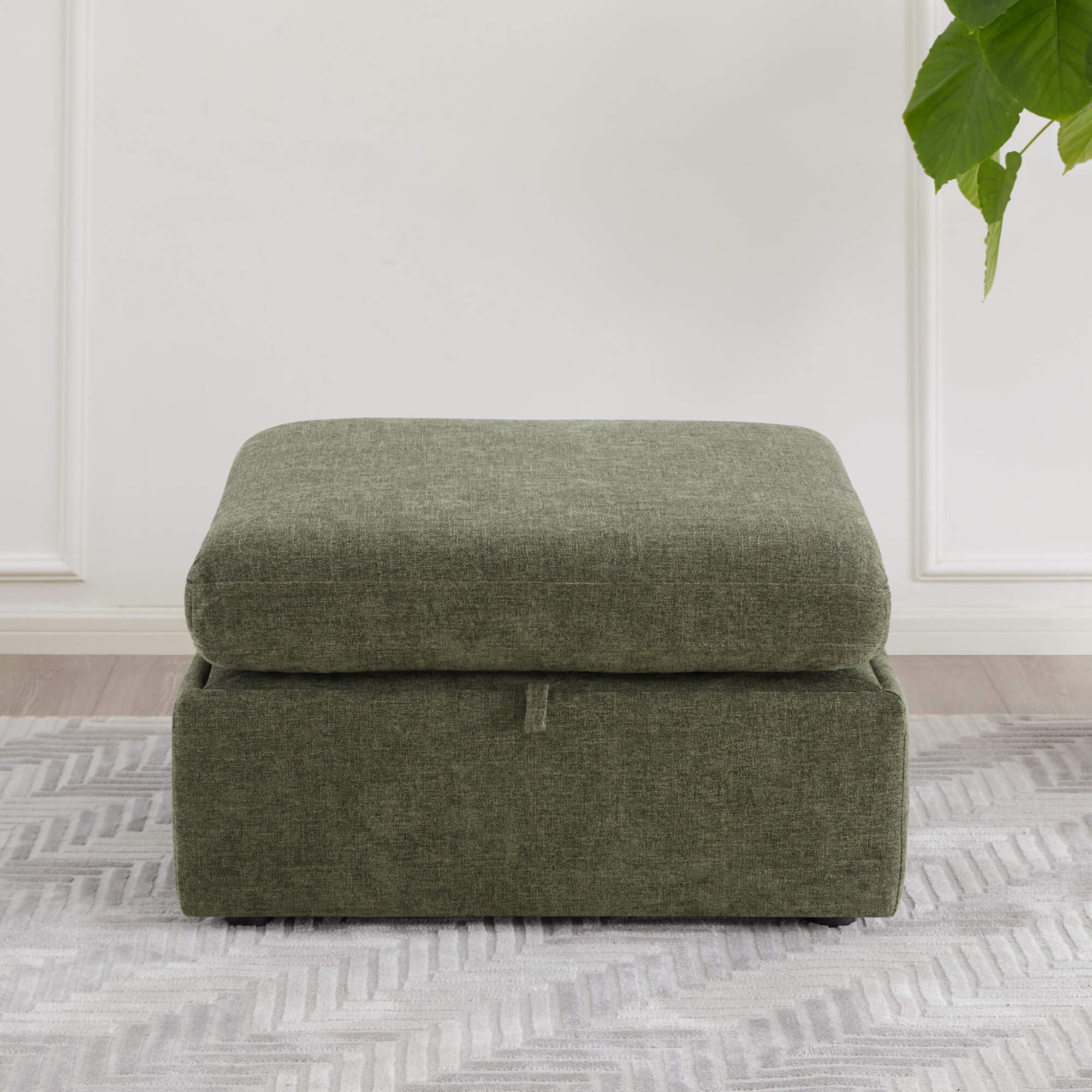 Stylish green ottoman with cushioned lid and hidden storage compartment - CHITA Living