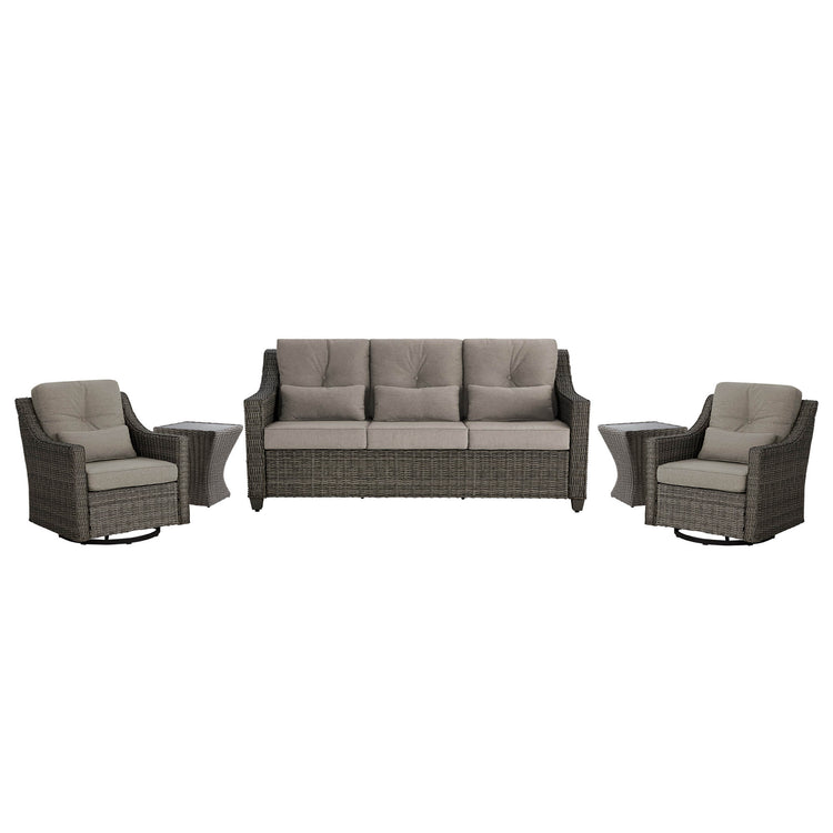 Elara Outdoor Rattan Sofa With Rocking Swivel Armchairs - 5 Seats