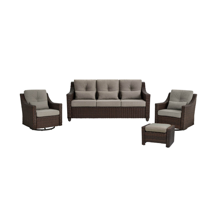 Elara Outdoor Rattan Sofa With Rocking Swivel Armchairs - 5 Seats