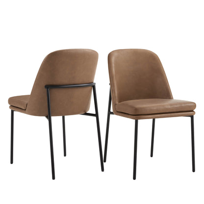 Golda Dining Chair, brown leather with black metal legs, front and back views on a white background.