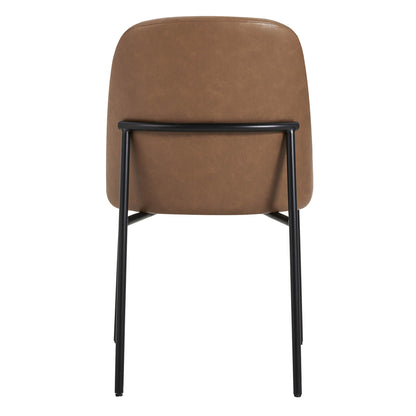 Golda Dining Chair, brown leather with black metal legs, back view on a white background.