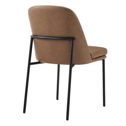 Golda Dining Chair, brown leather with black metal legs, back view on a white background.