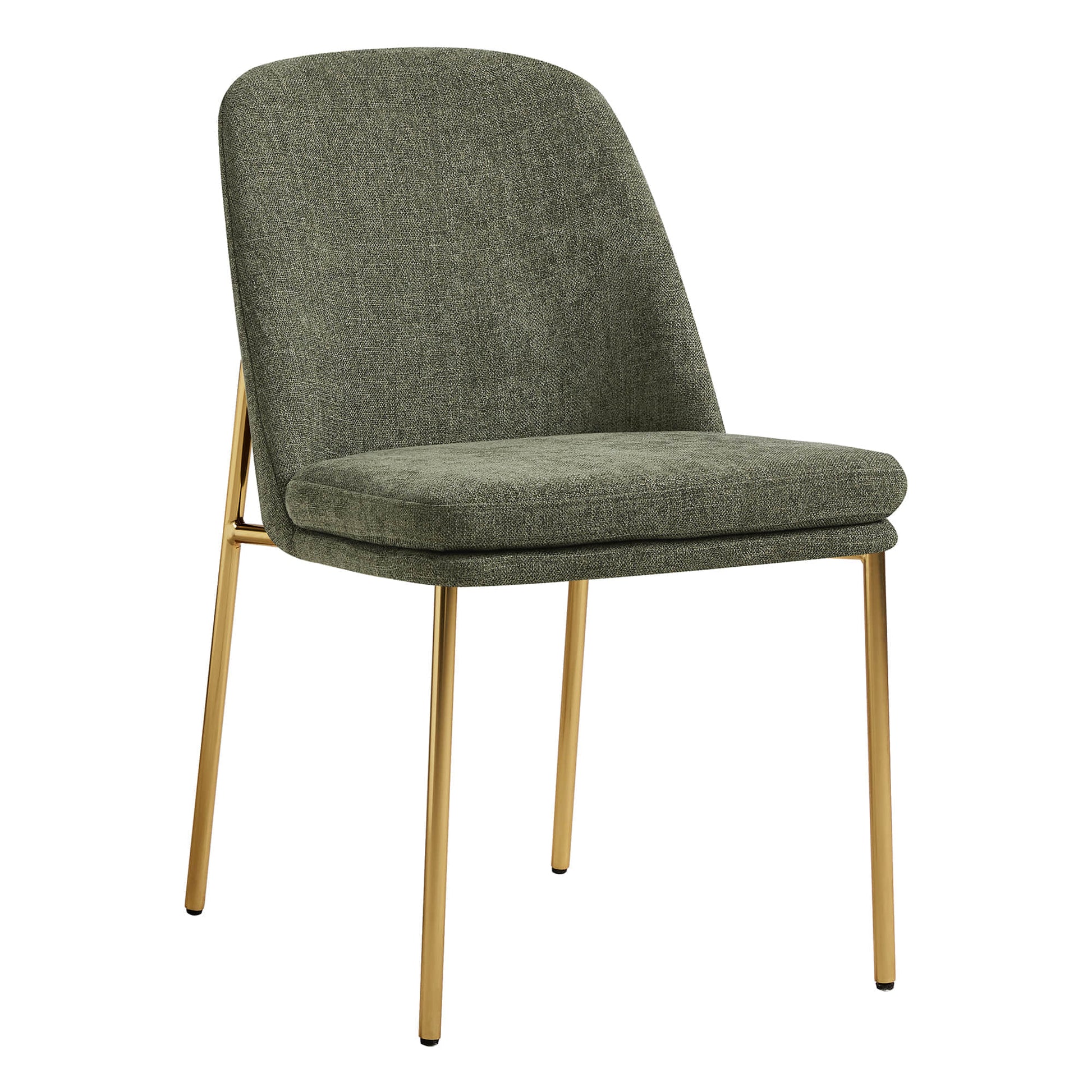 Golda Dining Chair, green fabric with gold legs, angled view on a white background.