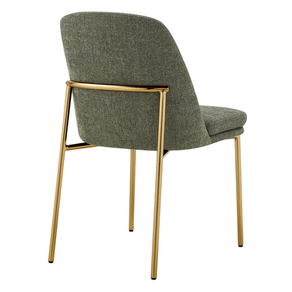 Golda Dining Chair, green fabric with gold legs, back view on a white background.