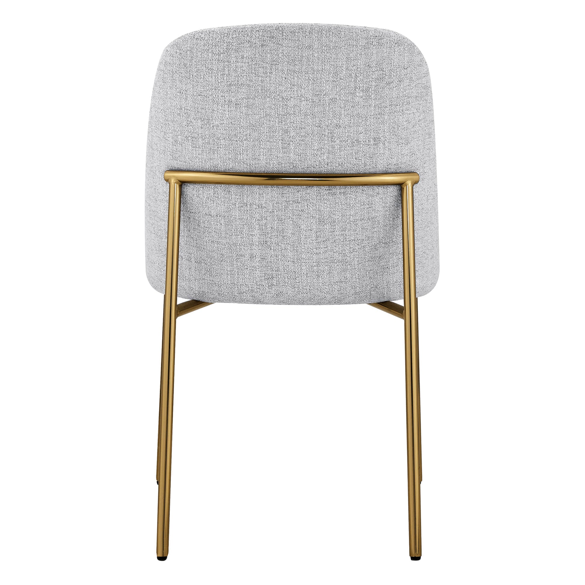 Golda Dining Chair, light gray fabric with gold legs, back view on a white background.