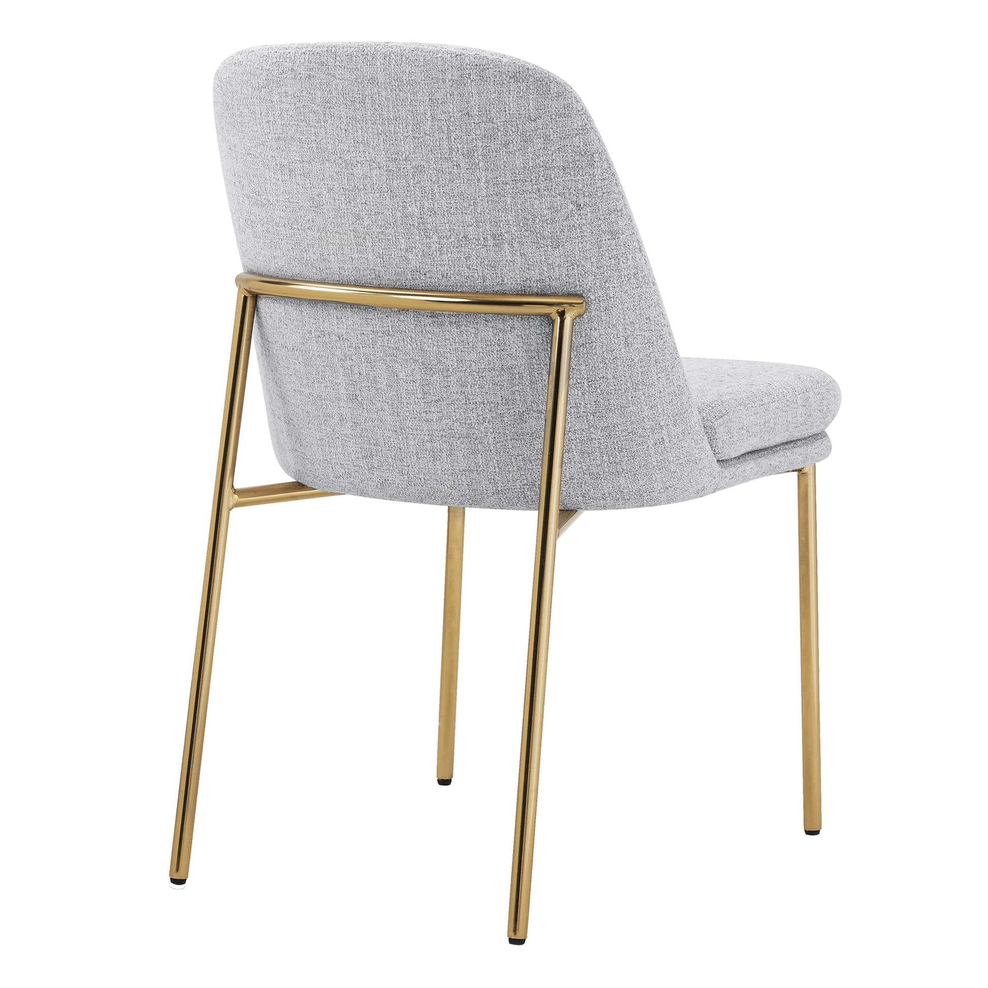 Golda Dining Chair, light gray fabric with gold legs, back view on a white background.