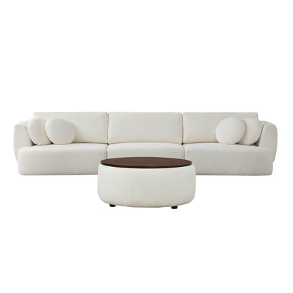 Grace 3-Seat Modular Curved Sofa in light boucle fabric with round cushions in modern living area - CHITA Living