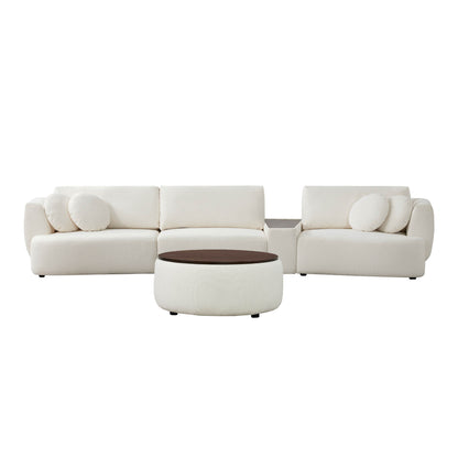 Grace 3-Seat Modular Curved Sofa in light boucle fabric with soft round cushions - CHITA Living