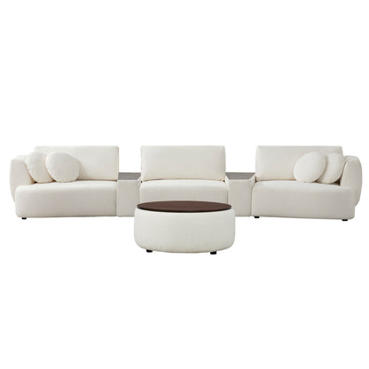 Grace 3-Seat Modular Curved Sofa with round cushions in bright modern living room setting - CHITA Living