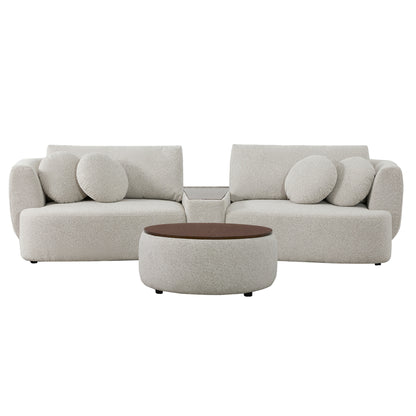 Light gray Grace 2-seat modular curved sofa with round cushions and walnut veneer coffee table - CHITA Living