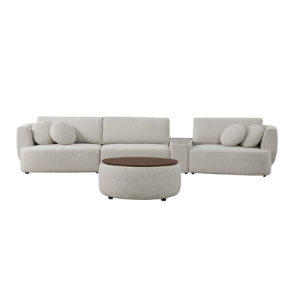 Grace 3-Seat Modular Curved Sofa with round cushions in modern living room.