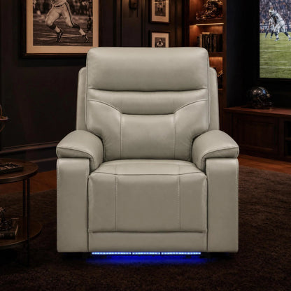 Hamish Genuine Leather Lay-Flat Power Recliner with LED Lighting