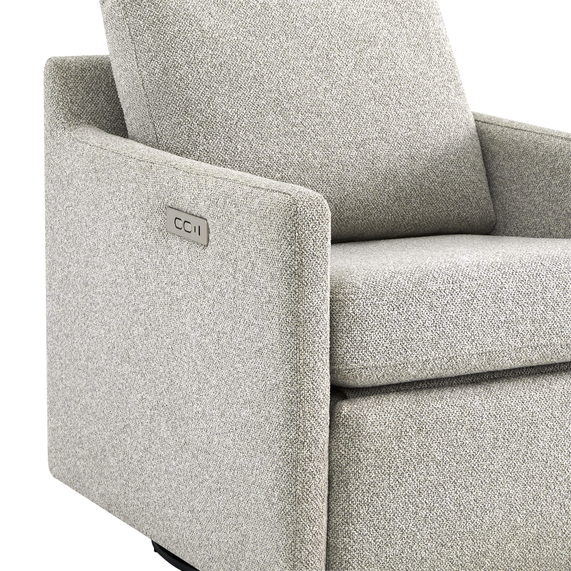 Henry Power Swivel Recliner armrest with control panel, in light gray fabric.