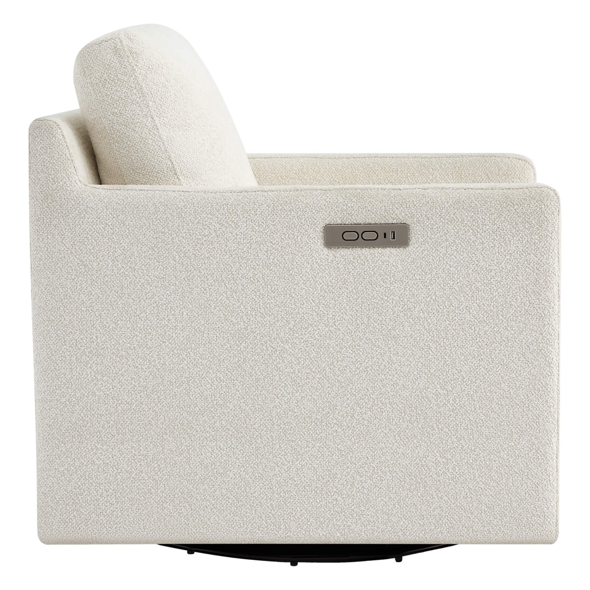 Henry Power Swivel Recliner in light beige fabric, control panel on the side.