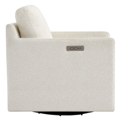 Henry Power Swivel Recliner in light beige fabric, control panel on the side.