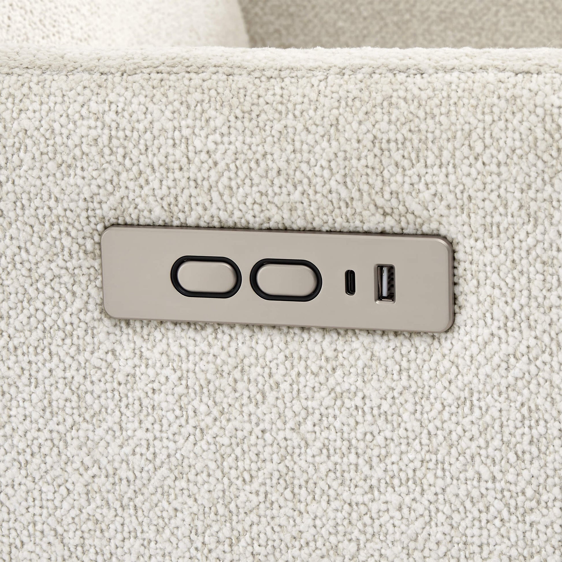 Henry Power Swivel Recliner control panel with USB port, close-up view.
