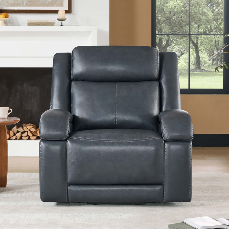 CHITA Isaac gray leather lift assist recliner in a living room, offering stylish and affordable furniture.