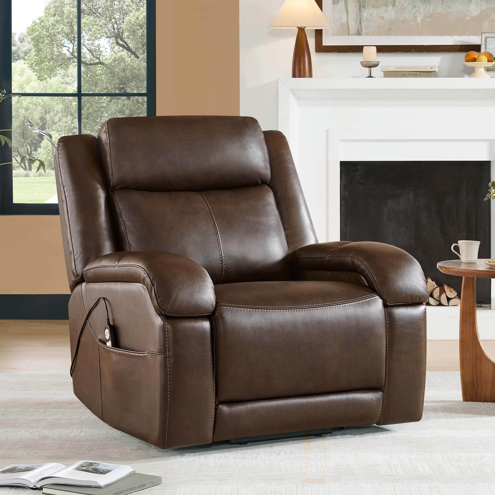 Isaac Genuine Leather Power Lift Recliner with Massage & Heat