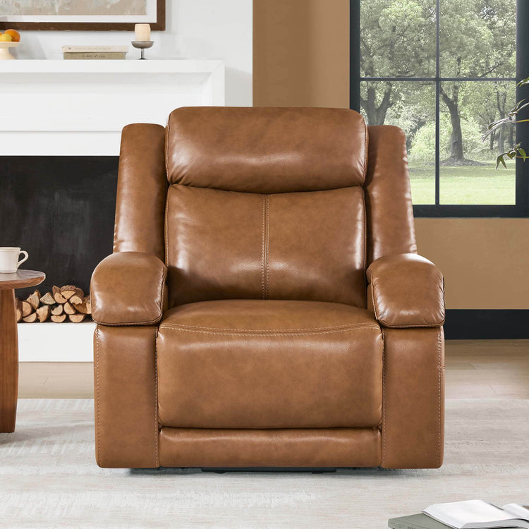 CHITA Isaac genuine leather power lift recliner with headrest in brown, featuring dual motor system for elderly comfort.
