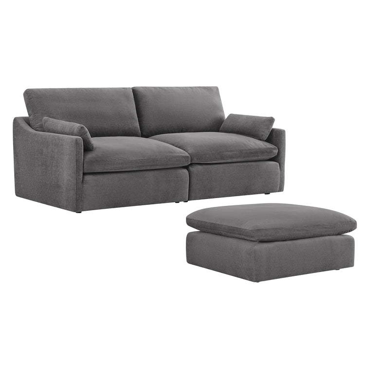 Gray Kenna 3-Seat Modular Sofa with ottoman, modern design and deep seating.