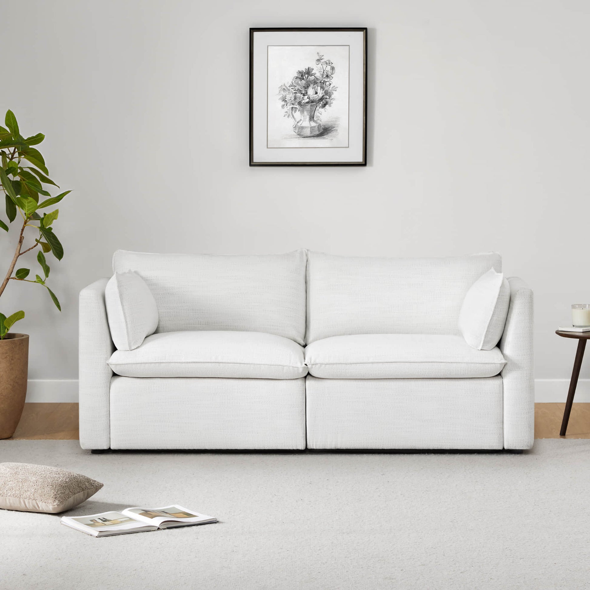 Sophia 2-piece modular sofa in white, featuring soft cushions and arm pillows - CHITA Living