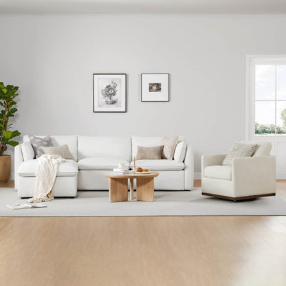 Sophia 4-piece modular sofa in soft white with wooden coffee table in bright living space - CHITA Living