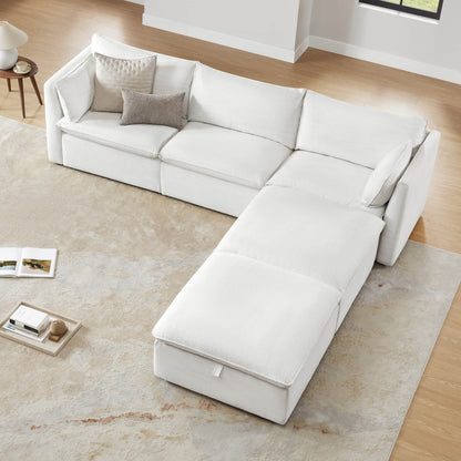 Sophia feather modular sofa in bright room with round coffee table and soft rug