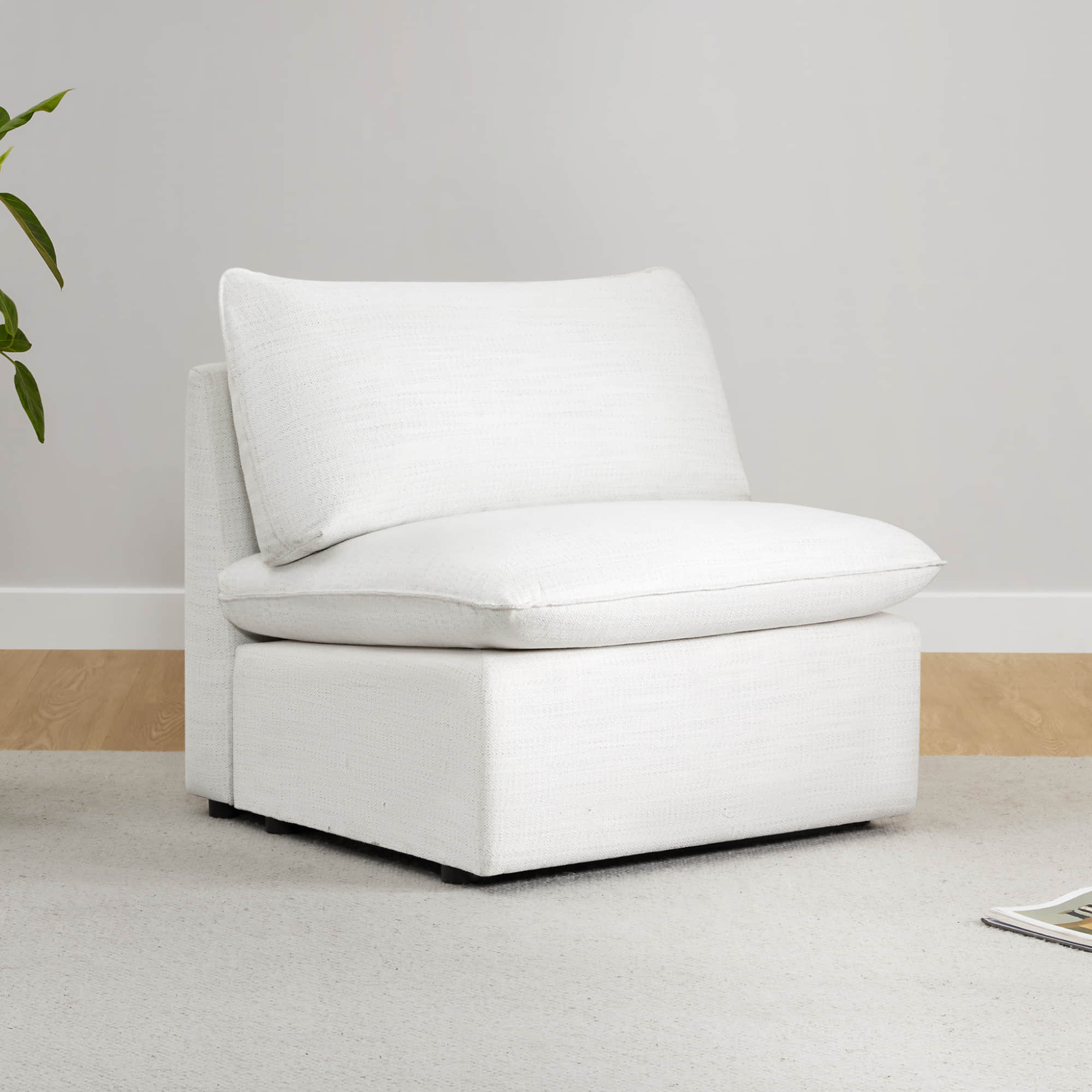 Sophia modular armless chair in white fabric with plush cushion - CHITA Living