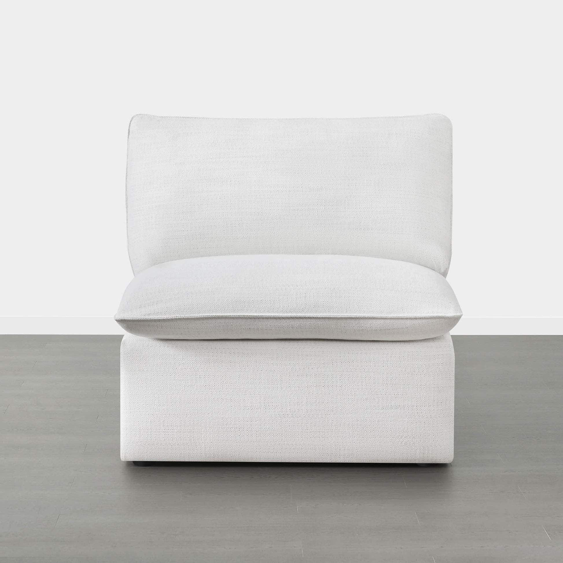 Sophia modular armless chair with soft white upholstery and plush back cushion - CHITA Living