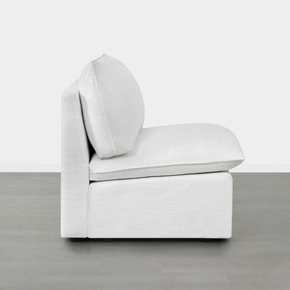 Side view of light fabric armless chair from Sophia modular sofa with plush cushion - CHITA Living