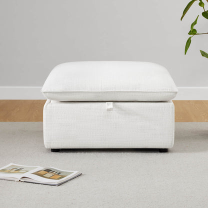 Simple white storage ottoman with removable cushion in modern living room - CHITA Living