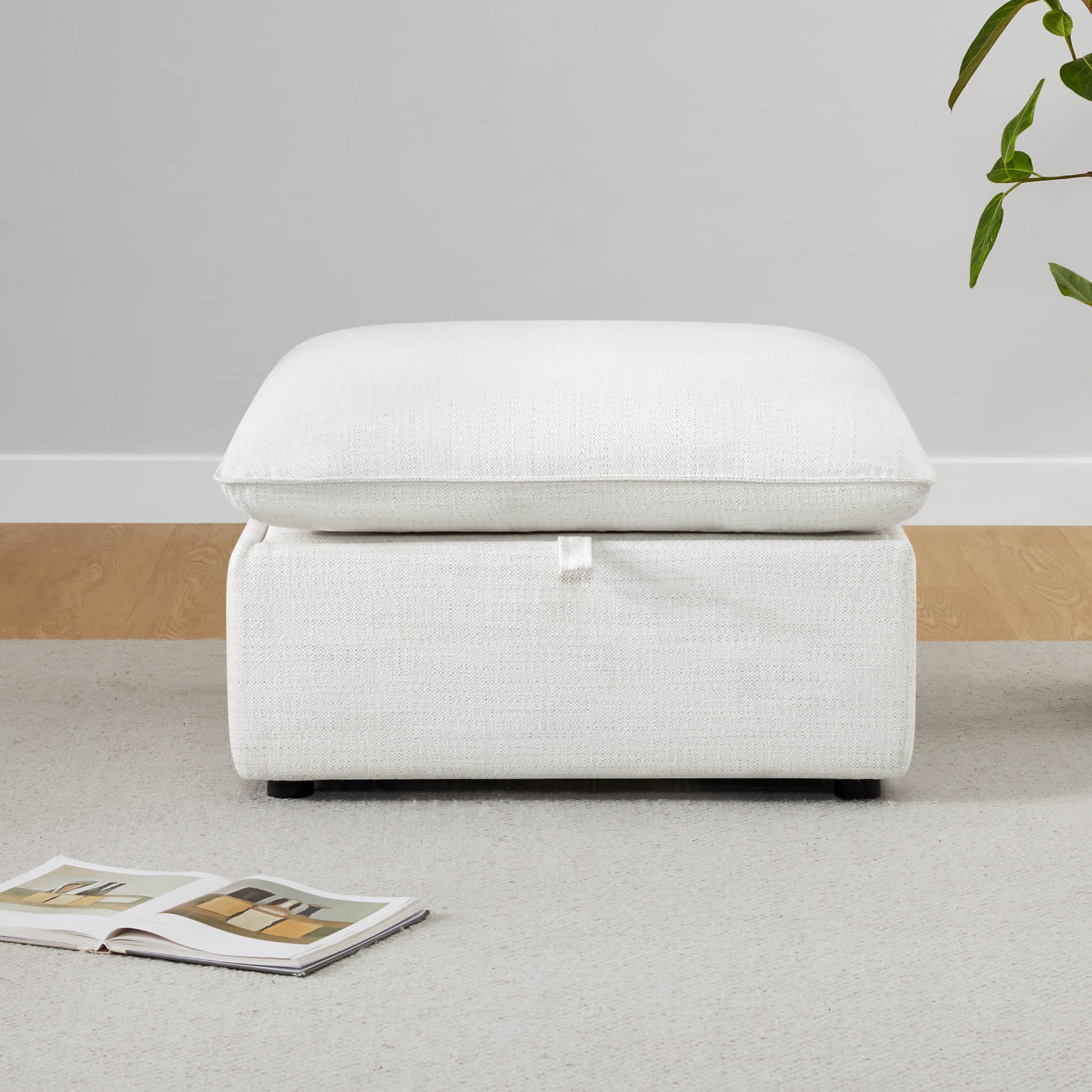 Sophia Ottoman featuring a soft white top and discreet storage, perfect for modern spaces - CHITA Living