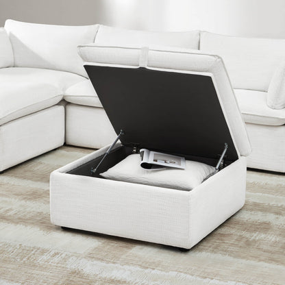 Sophia modular sofa with open storage ottoman revealing plush cushions inside - CHITA Living