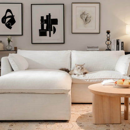 Sophia modular sofa in light fabric with cat relaxing in stylish living room - CHITA Living