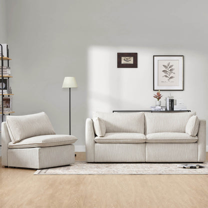 Sophia 3-piece modular sofa in light fabric with an armless chair in a minimal living room - CHITA Living